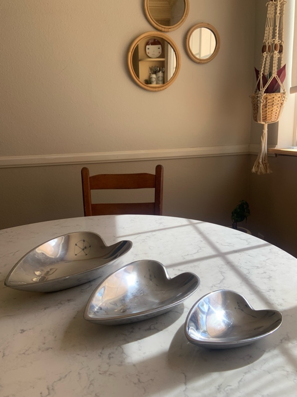 Nambe silver heart set of 3 tray vintage